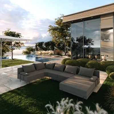 Produktbild von TRADA Gartenecksofa Bahama XL Dunkelgrau Links 370x175 cm Gartenmöbel set Wasserabweisend Stoff