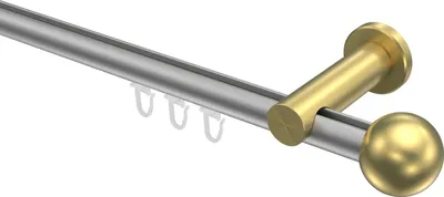 Produktbild von Interdeco Innenlaufstange / Gardinenstange mit Innenlauf Silbergrau / Messing-Optik, Typ Platon Luino (Kugel), 20 mm Ø 1-läufig, 360 cm