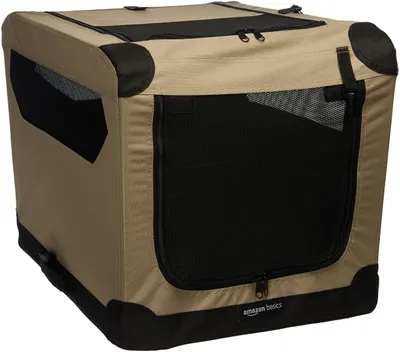 Productafbeelding van Amazon Basics Draagbare hondenkooi, 2 deuren, opvouwbaar, maat S (66 x 46 x 46 cm), bruin