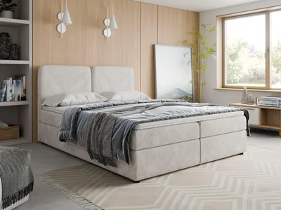 Produktbild von Boxspringbett 160x200 BOHO Bouclé Cremeweiß inkl. Topper, 2 Matratzen & 2 Bettkästen | Hotelbett Polsterbett