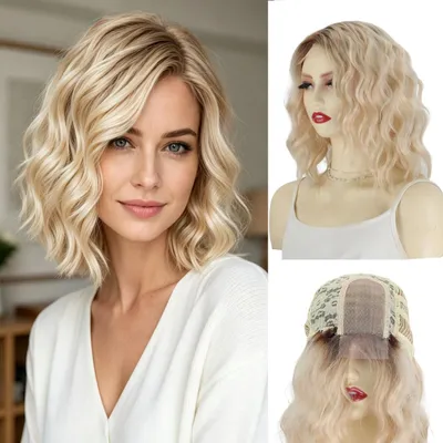 Produktbild von Perücke mit welligem Bob - Lace Front Perücke - Synthetische Perücke - Ombré Perücke - Geeignet für dünneres Haar - Länge bis zu den Schultern - Haarteil