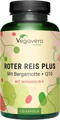 Produktbild von Vegavero Roter Reis Plus | 120 Kapseln | mit Monakolin K, Coenzym Q10, Artischocke- und Bergamotte-Extrakt | vegan
