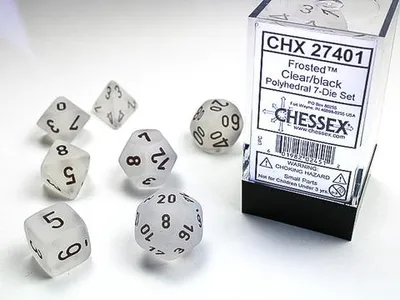 Obrázok produktu pre Súprava 7 kociek Chessex Matná priehľadná/čierna