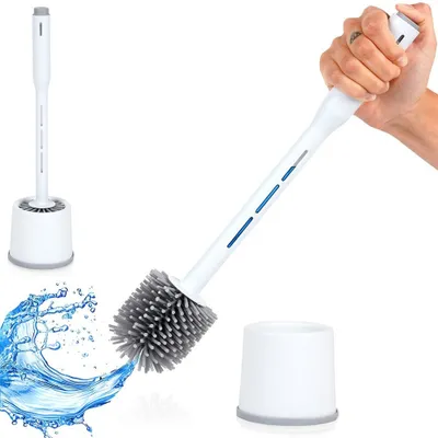 Produktbild von Toilettenbürste aus Silikon mit Flüssigkeitsspender, weiß, Badezimmer