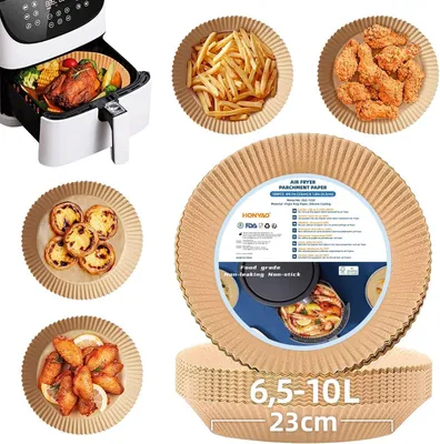 Produktbild von Airfryer Backpapier rund 23 cm, 100 Stück, Antihaft Liner für Frittieren, Backen, Rösten