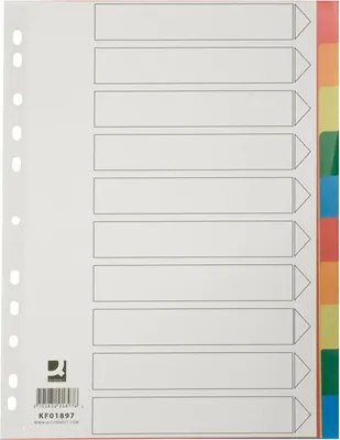 Obrázek produktu pro Q-Connect® KF01897 Barevný rejstřík - prázdný, A4, PP, 10 listů + titulní strana