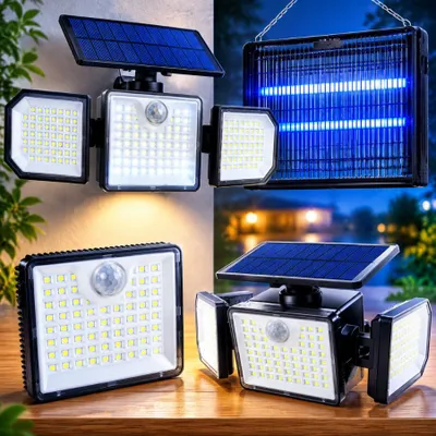 Produktbild von Set für Schädlingsbekämpfung im Außenbereich und Solarleuchte (2-teilig) – 40-W-UV-Insektenvernichter & Bewegungsmelderleuchte mit 167 LEDs