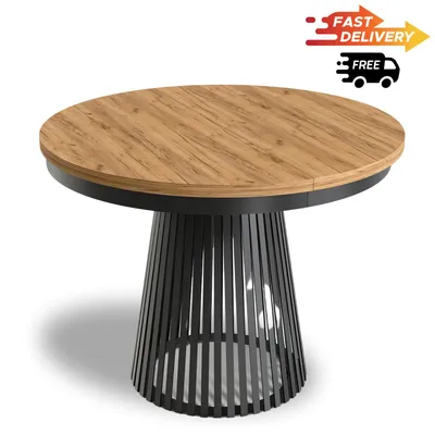 Produktbild von Esstisch GARDA rund Craft Gold Schwarzgestell 100–180 cm ausziehbar modern