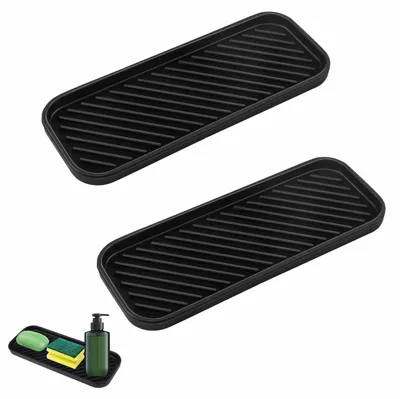 2er Set Silikon-Abtropfmatte 23x9 cm, Antirutsch, Schwarz