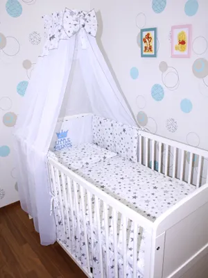 Produktbild von Primawela Baby Bettwäsche Set mit Applikation- 6 teiliges Set mit Chiffon Himmel Bettset Nestchen- 18.Prince-Star Hell