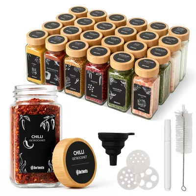 Image de 24 pots à épices carrés de 120 ml | Couleur : Naturel | Dimensions : 4,5 x 4,5 x 10,5 cm