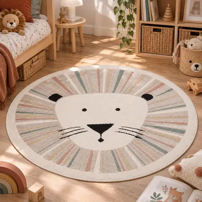 Produktbild von Kinder Teppich Happy Kids Löwe Bunt Rund, Größe:120 cm Rund
