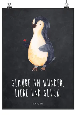 Produktbild von Mr. & Mrs. Panda Bild Pinguin Marienkäfer DIN A5 - Kreidetafel - Geschenk, Kleine Wunder, Aufmerksam, Posterdruck, drucke, Plakat, Wanddekoration, Glück, wanddeko, Liebe