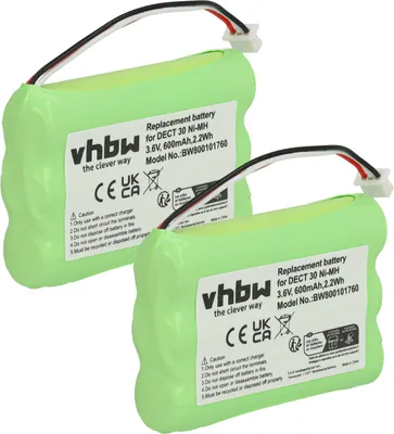 Produktbild von vhbw 2x Akku kompatibel mit TipTel DECT 500 schnurlos Festnetz Telefon (600 mAh, 3,6 V, NiMH)