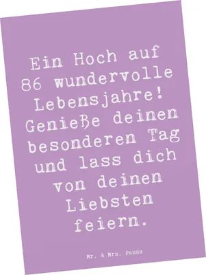 Produktbild von Mr. & Mrs. Panda Postkarte Spruch 86. Geburtstag - Lavendeltraum - Geschenk, Grußkarte, Freude, Postkarten, Handgemacht, Fotokarte, Lebensjahre, Ansichtskarten, Ehrentag