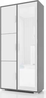 Produktbild von Garderobenschrank LUX 2, mit Spiegel und Fächern, Mehrzweckschrank, fertig aufgebaut, Weiß/Grau