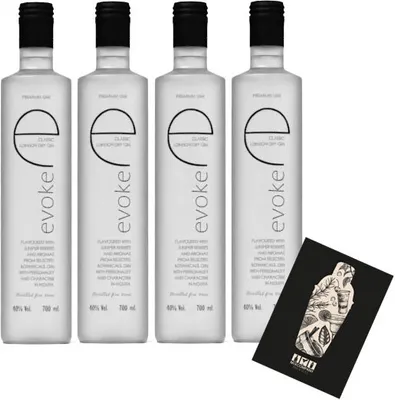 Produktbild von Evoke 4er Set London Dry Gin 4x 0,7L (40% Vol) Der 5 fach destillierte Gin mit Aromen von Wacholderbeeren und ausgewählten Botanicals - [Enthält Sulfite]