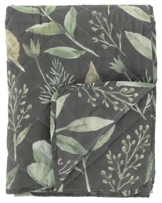 Obrázok produktu pre Chic Antique, prikrývka "Aix" s motívom listov, farby: olivová / tmavomodrá