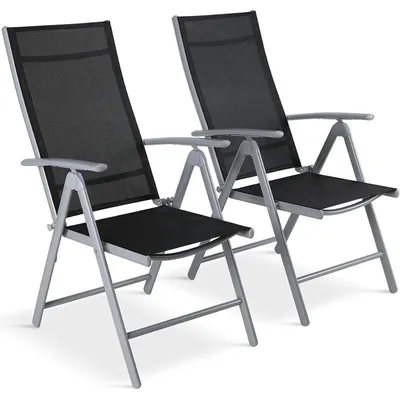 Obrázok produktu pre Sada 2 záhradných stoličiek A-026, skladacie, nosnosť až 120 kg, striebornosivá/čierna