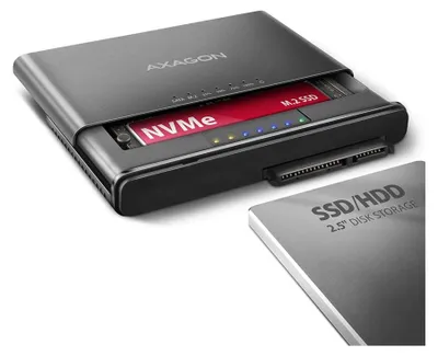 Produktbild von Axagon ADSA-CC USB-C 10Gbps - NVMe M.2 SSD & SATA 2.5/3.5 SSD/HDD CLONE MASTER 2 - Digital/Daten - NVMe, HDD, SSD, M.2, SATA, Serial ATA II, Serial ATA III, 2.5,3.5,M.2, USB 3.2 Gen 2 (3.1 Gen 2) Type-C, Schwarz, 10 Gbit/s