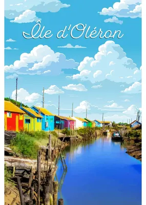 Image de Tableau mural encadré illustration Île dOléron 65x97 cm, Tableau mural moderne pour décoration intérieure