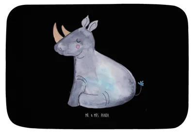 Produktbild von Mr. & Mrs. Panda Badvorleger Einhorn Nashorn - Schwarz - Geschenk, Lustig, Badezimmerteppich, Teppich Bad, Nashörner, Badteppich, für, Regenbogen, Badematte, Zoo, Unicorn