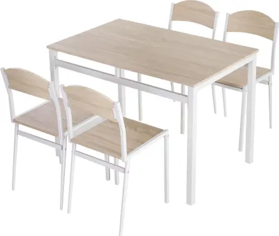 Produktbild von 5-teilige Essgruppe – Esstisch mit 4 Stühlen, platzsparendes Küchentisch-Set für Esszimmer oder Küche, Farben: Grau + Weiß.