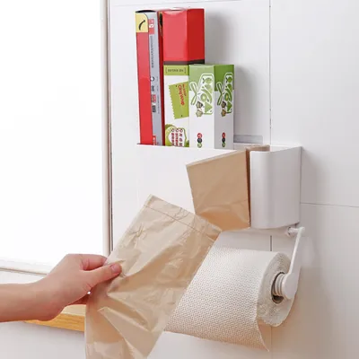 Produktbild von CRELIV Küchenrollenhalter » Selbstklebend, Küchenaufbewahrung mit 2x Aufbewahrungsfäche« ( 1x für Abfallsäcke, 1x für Backpapier, Alufolie, Frischhaltefolie und Frischhaltebeutel, schnelle & einfache Montage durch Kleberstreifen