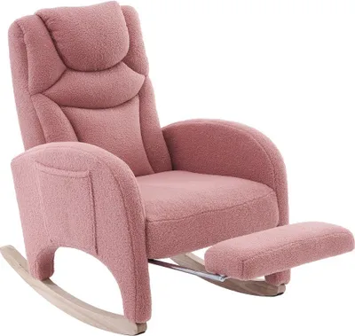 Produktbild von Schaukelstuhl Relaxsessel 66x125x101cm Rosa Wohnzimmerstuhl mit Armlehne Gepolsterter Schaukelstuhl Akzentstuhl Schlafzimmer Teddy-Stoff