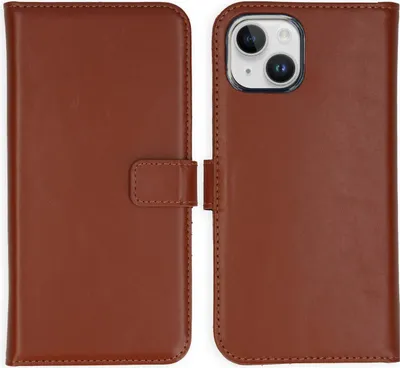 Zdjęcie produktu dla Selencia Genuine Leather Bookcase dla Apple iPhone 15 Plus - Jasnobrązowy
