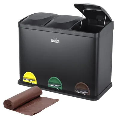 Recyclingemmer 45 l, 3 Fächer, mit 20 Müllbeuteln, schwarz