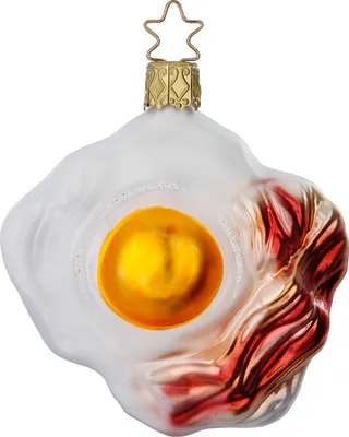 Produktbild von Christbaumschmuck Spiegelei mit Speck 8cm Glas Figur Weiß / Gelb / Rot