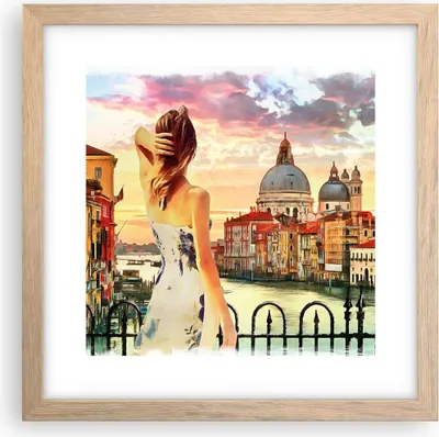 Produktbild von Gerahmtes Poster - Rahmen in heller Eiche - Venedig Brücke Wasser - 30x30 cm - Wand Bild - Wanddeko - Wandbilder - Wandposter - Bilderrahmen - Bilder - Kunstdruck - Wandbild - P2NAC30x30-3495