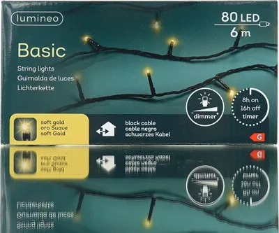 Zdjęcie produktu dla Lampki choinkowe do użytku zewnętrznego 6 metrów - 80 diod LED - 2700k - Możliwość ściemniania za pomocą timera - IP44