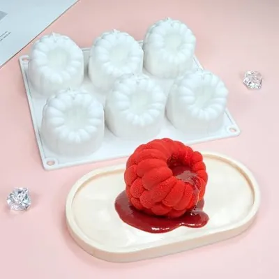 Produktbild von Flexible Silikonform für Desserts mit 6 Mulden im Himbeerdesign, für Schokoladen-Mousse-Kuchen, Süßigkeiten, Gelee und Eiswürfel