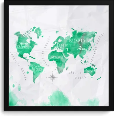 Produktbild von MuchoWow® MuchoWow® Gerahmtes Poster Weltkarten - Grün - Farbe 40x40 cm - Poster mit zchwarzem Bilderrahmen - Mit Rahmen - Wanddekoration Schlafzimmer