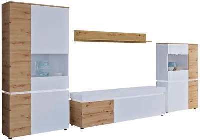 Produktbild von Wohnwand Luci Anbauwand 4-teilig Farbe wählbar,Eiche Artisan / weiß