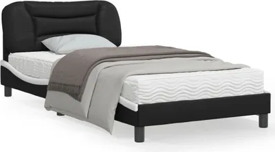 Produktbild von Design Bettgestell mit Kopfteil Schwarz und Weiß 100x200 cm Kunstleder, Klassische Betten 2024 Neu