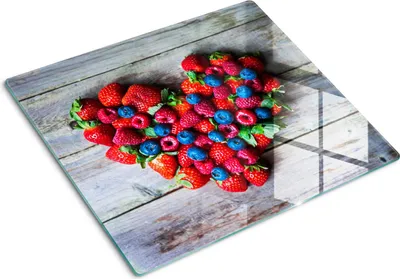 Obrázek produktu pro Kryt varné desky – Kryt na indukční desku – Ochranná skleněná deska – 60x52 cm – Skleněné ochranné desky na sporák –Tvrzené sklo –Srdce ovoce