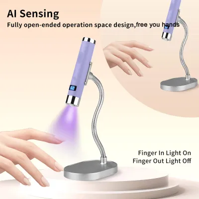 Image de Lampe à ongles sans fil avec détection IA intelligente, sèche-ongles rechargeable de 800 mAh, lampe de polymérisation 2-en-1 (de table et portable), minuterie 30 s/60 s, portable pour un usage domestique