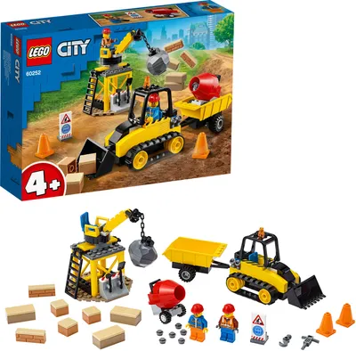 Produktbild von LEGO 60252 Bagger auf der Baustelle, Kinderspielzeug für Kinder ab 4 Jahre, Spielzeug Set aus Baufahrzeugen mit Kran und Bagger