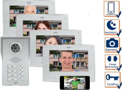 Produktbild von ELRO 4 Familienhaus Wifi Türklingel mit Kamera und App - Video Türsprechanlage