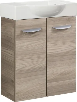 Produktbild von Fackelmann SBC LUXOR Gäste WC Set 2-teilig 55 cm, Braun hell, 2 Türen, Keramik Hahnloch rechts