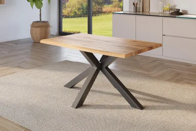 Produktbild von Esstisch 160x85 cm Baumkante Holz Wildeiche-Optik Spider-Gestell Metall schwarz JULIUS