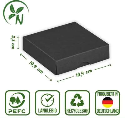 Produktbild von Faltschachtel 10,4 x 10,4 x 2,5 cm, Schwarz, Deckel, Recyclingkarton - 10er Set