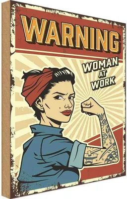 Produktbild von vianmo Holzschild 40x30 cm Pinup warning women at work Frau Pin Up