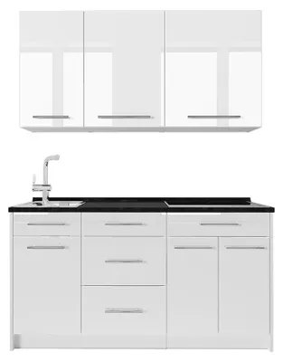 Obrázek produktu pro Jednotková kuchyně Vicco Fame-Line Bílá vysoký lesk/Bílá 150 cm, PD Antracit, Model 64827