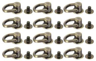 Produktbild von Kugelkopf Knopfnieten mit D-Ring - 12 mm Schraubnieten für Lederhandwerk und Taschengurte - 12 Stück - Bronze Ton