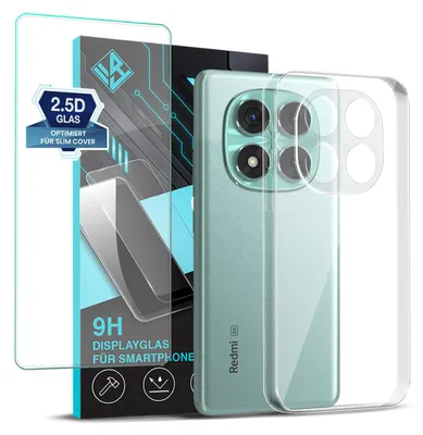 Produktbild von Handyhülle für Xiaomi Redmi Note 14 Pro mit 9H Displayglas Displayschutz Hülle Transparent Flexibel Elastisch Case Cover Backcover Schutzhülle