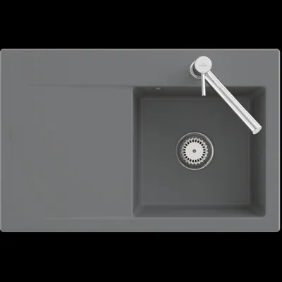 Produktbild von Villeroy & Boch 33472FR7 Subway Style 45 Flat Keramikspüle flächenbündige Spüle Unterschrankbreite ab 50 cm Pure Black Excenterbetätigung  - inkl.